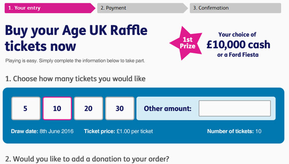 Age UK Prize Hub Web Design for Raffle sales funnel