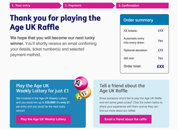 Age UK Prize Hub Web Design for device-responsive Raffle product