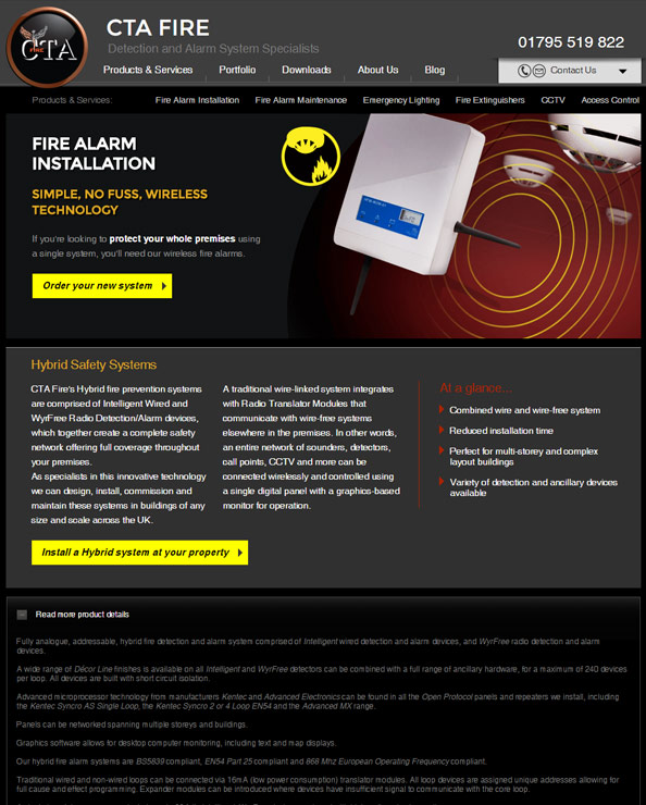 Fire alarm installation page for CTA Fire
