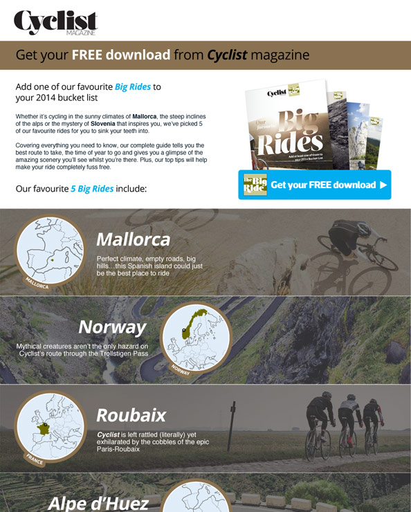 Landing page design for Cyclist magazine
