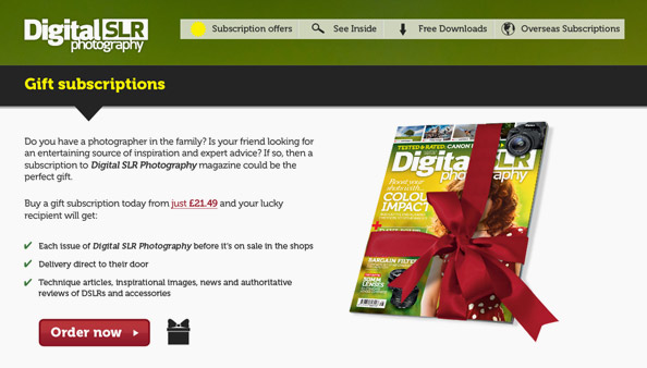 Gift subscription page for Digital SLR Photography magazine website