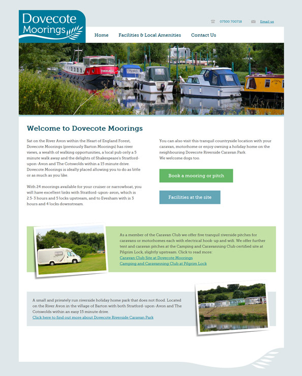 Dovecote Moorings Website Design homepage