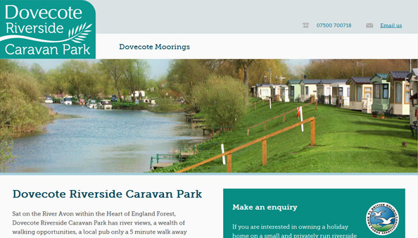 Dovecote Moorings Website Design's Riverside Caravan Park landing page
