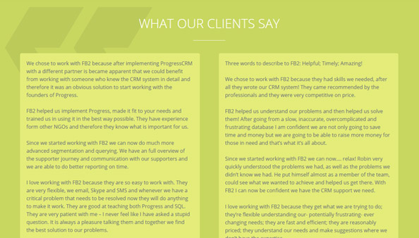 Fb2 Consulting testimonials page