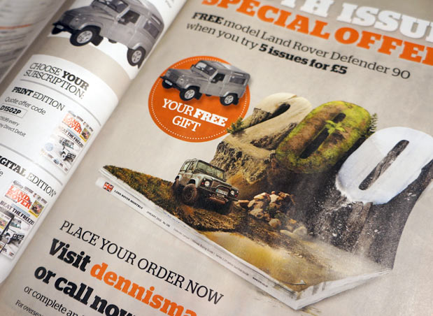 Illustrated print marketing for Land Rover Monthly magazine