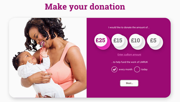 Donation webpage design for Leukaemia Myeloma Research UK