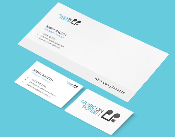 Business card and compliment slip design for Music On Screen