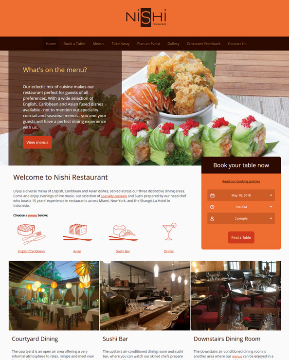 Homepage design for Nishi Restaurant