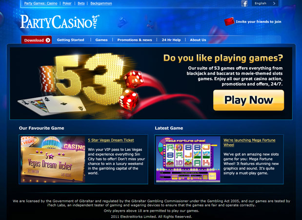 Home page design for Party Casino