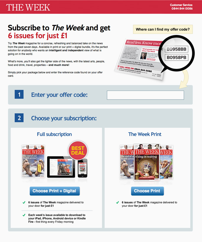 Subscription offer campaign landing page for The Week