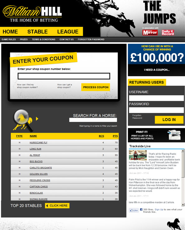 Homepage design for William Hill's The Jumps website